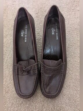 Anne Klein Dark Brown Leather Penny Loafers